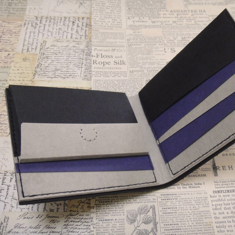 (加宽版短夹) 零钱层 口袋式样 6卡零钱 皮夹 实用 水洗牛皮纸 - 皮夹/钱包 - 纸 黑色