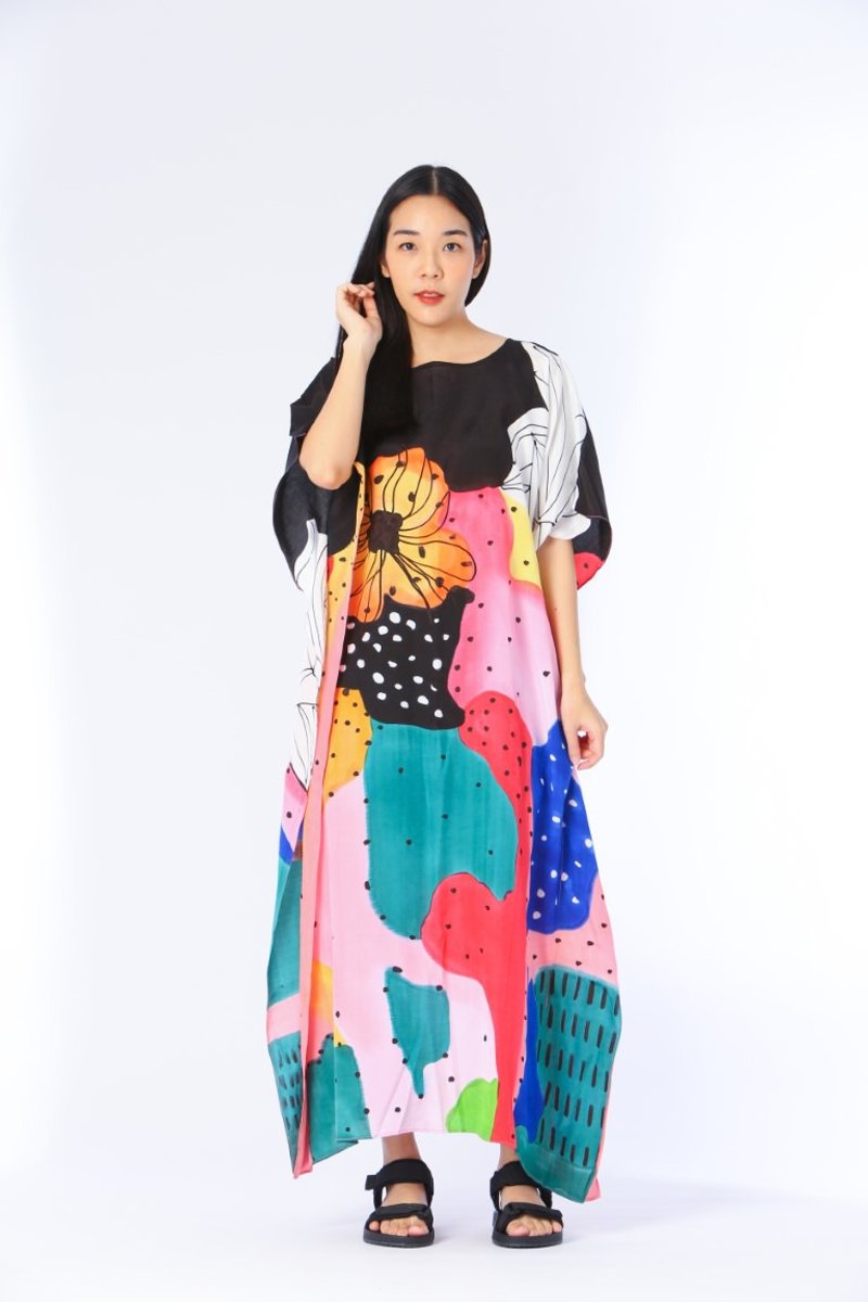 Hand Painted Cotton-rayon Kaftan for Summer Resort Vacation- Free Size - 洋装/连衣裙 - 棉．麻 多色
