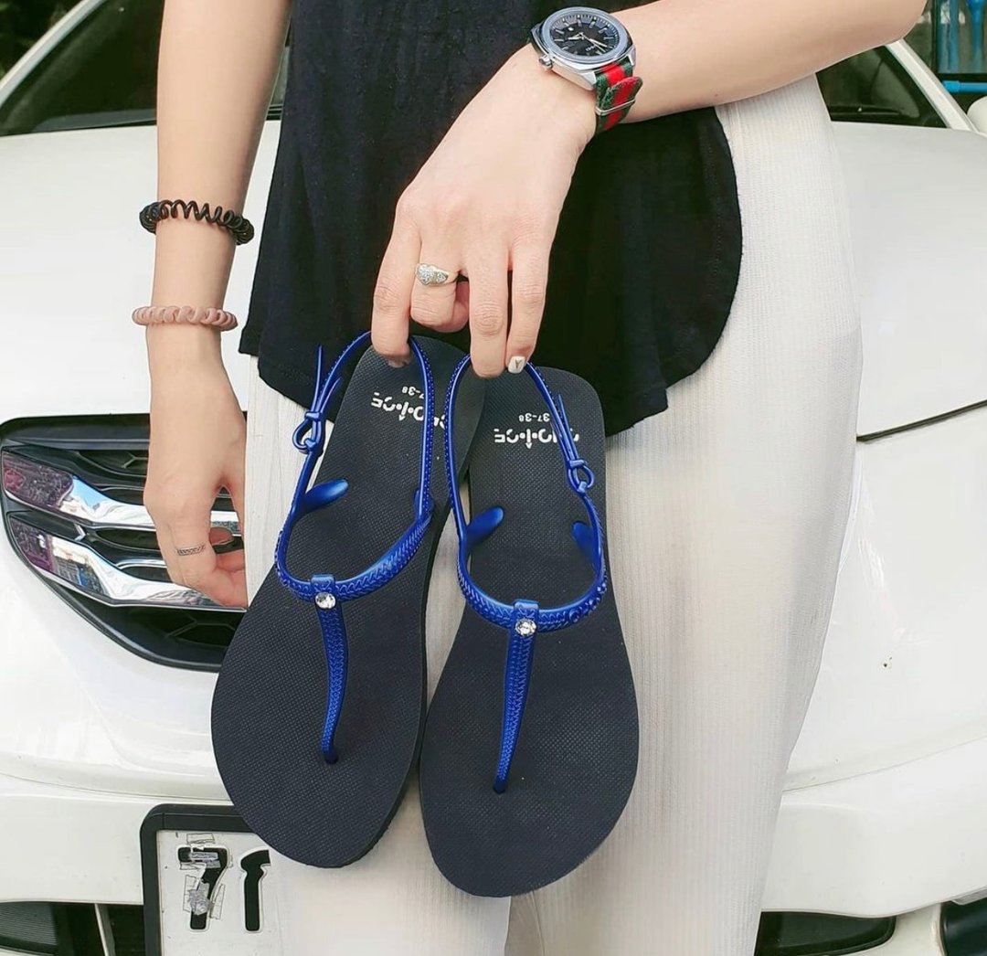 D.I.Y. Slingback Slipper (ฺBlack Navy Blue with Diamond) - 男女凉鞋 - 橡胶 黑色