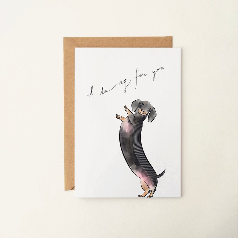 腊肠狗插画卡片 手绘万用卡 定制化手工卡片 谢卡 手写卡 祝福卡 - 卡片/明信片 - 纸 黑色