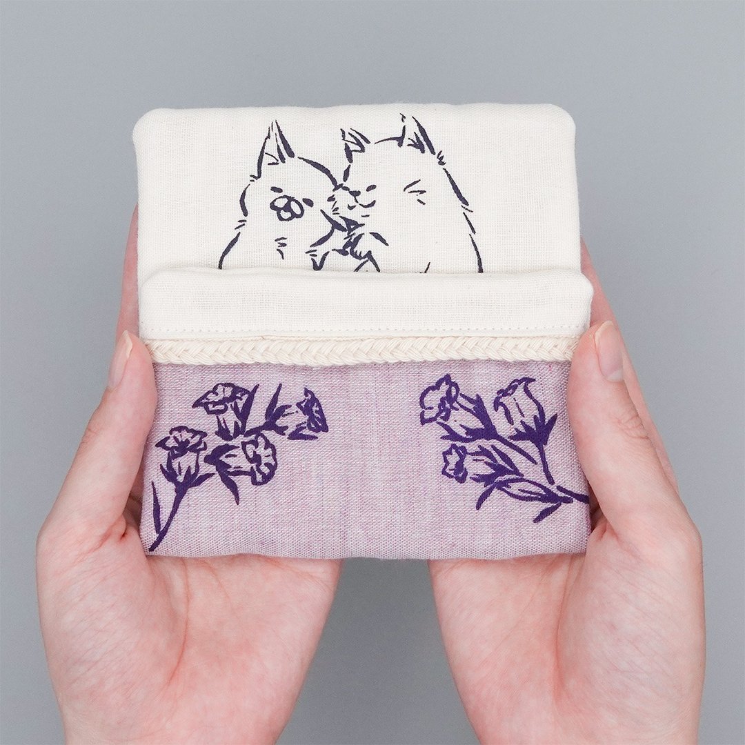 治愈系睡颜猫咪有机棉手帕 - 手帕/方巾 - 棉 紫色