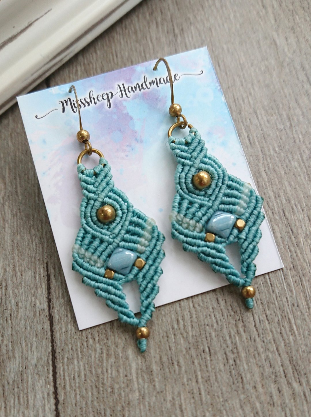 A73-波希米亚风 民族风 南美蜡线编织黄铜捷克珠耳环 (耳勾/耳夹) - 耳环/耳夹 - 其他材质 