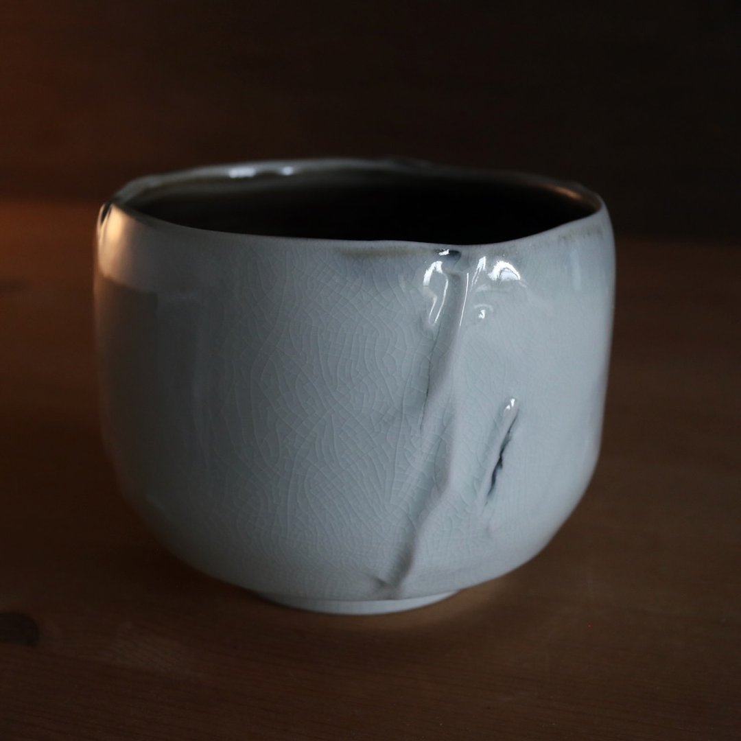 墨痕・柴烧茶盏 460ml - 茶具/茶杯 - 瓷 白色