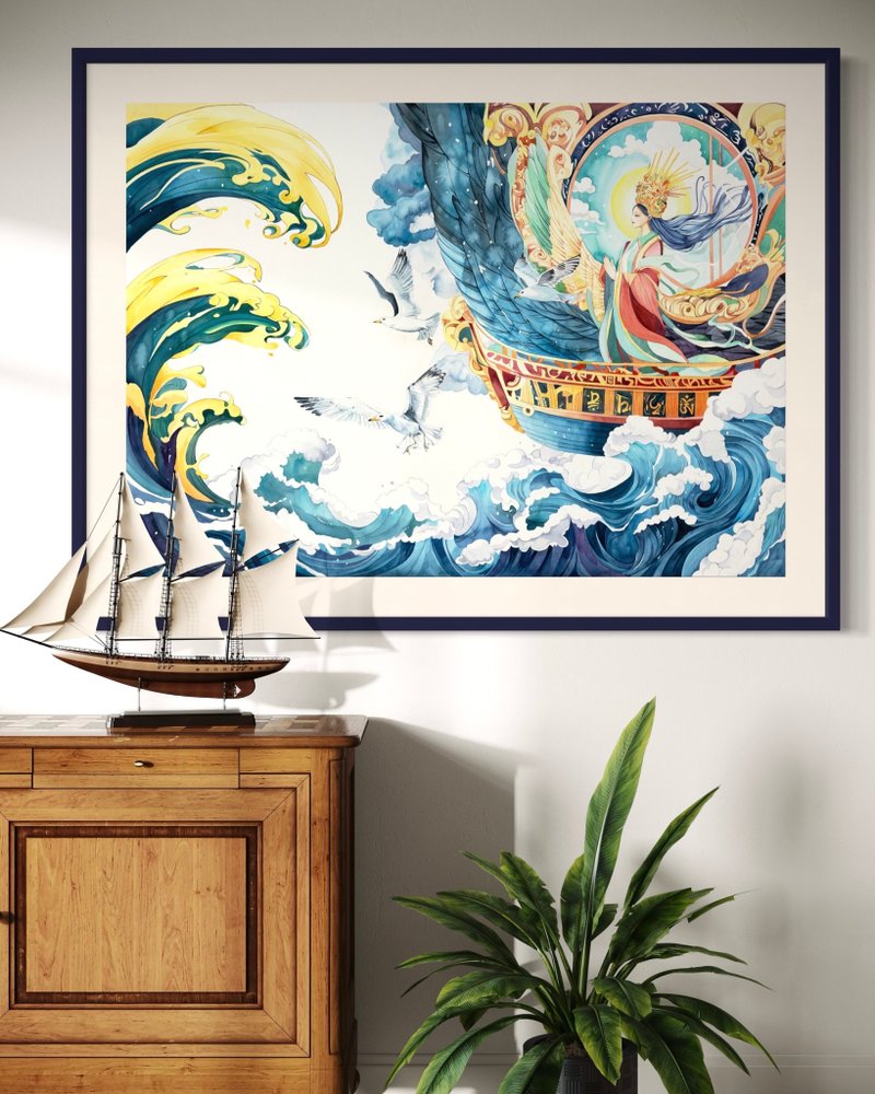 妈祖II-神明系列/原作水彩艺术画/艺术挂画/精致居家装饰/插画 - 海报/装饰画/版画 - 纸 蓝色