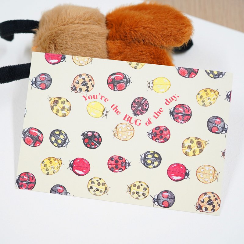 【瓢虫小姐 - You're the BUG of the Day】水彩插画 明信片 - 卡片/明信片 - 纸 黄色