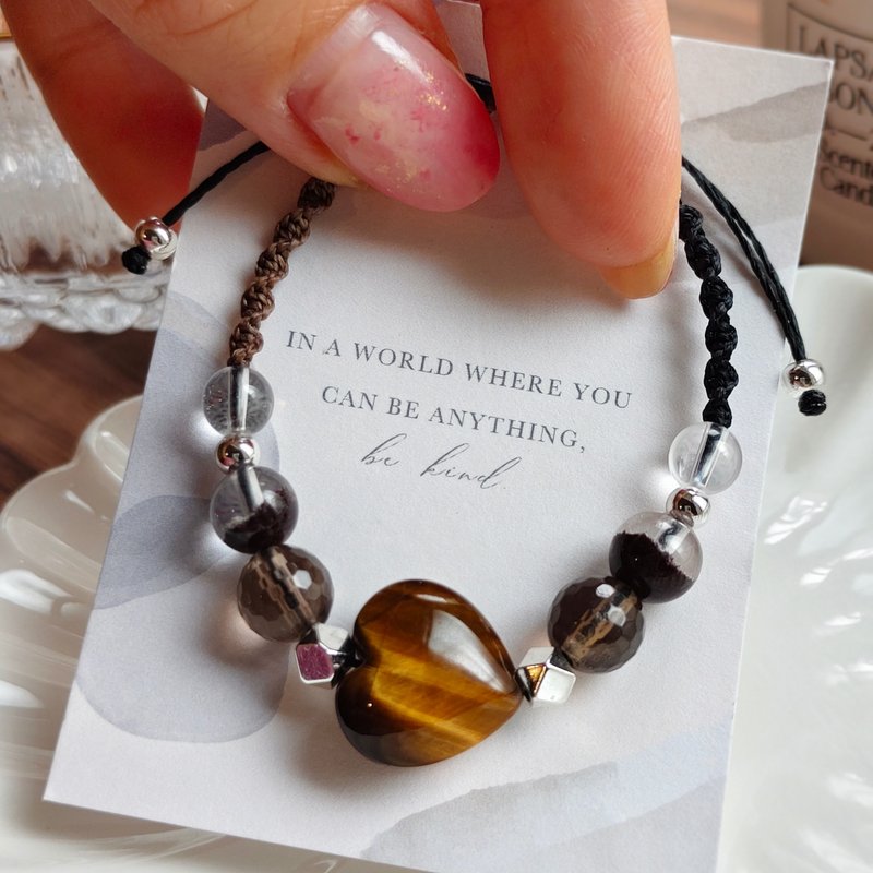 【爱心黄虎眼x红幽灵牛奶糖色系编织手链 】招财聚财守财 - 手链/手环 - 水晶 咖啡色