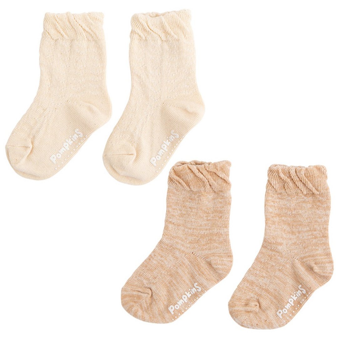 Y-1314 100% Organic Cotton Openwork Crew Socks Natural Brown Size XS (9-11cm) SS (11-13cm) Made in Japan - 婴儿袜子 - 棉 白色