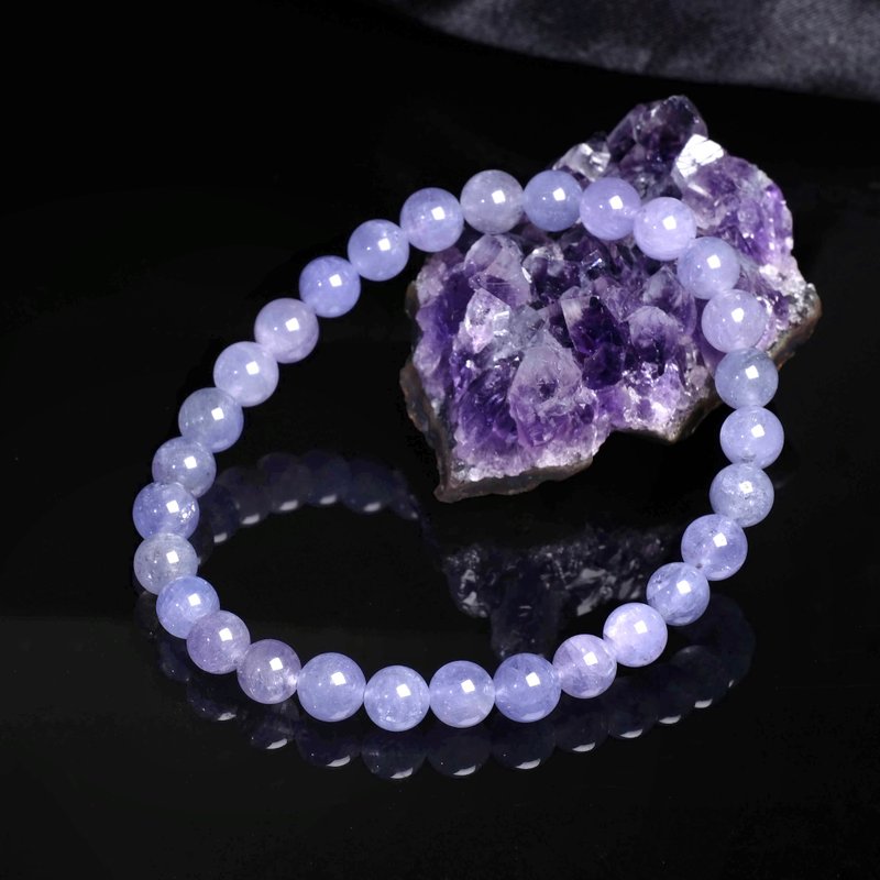 一图一物/6mm 坦桑石水晶手链 丹泉石 Tiffany紫蓝色 天然矿物 - 手链/手环 - 半宝石 蓝色