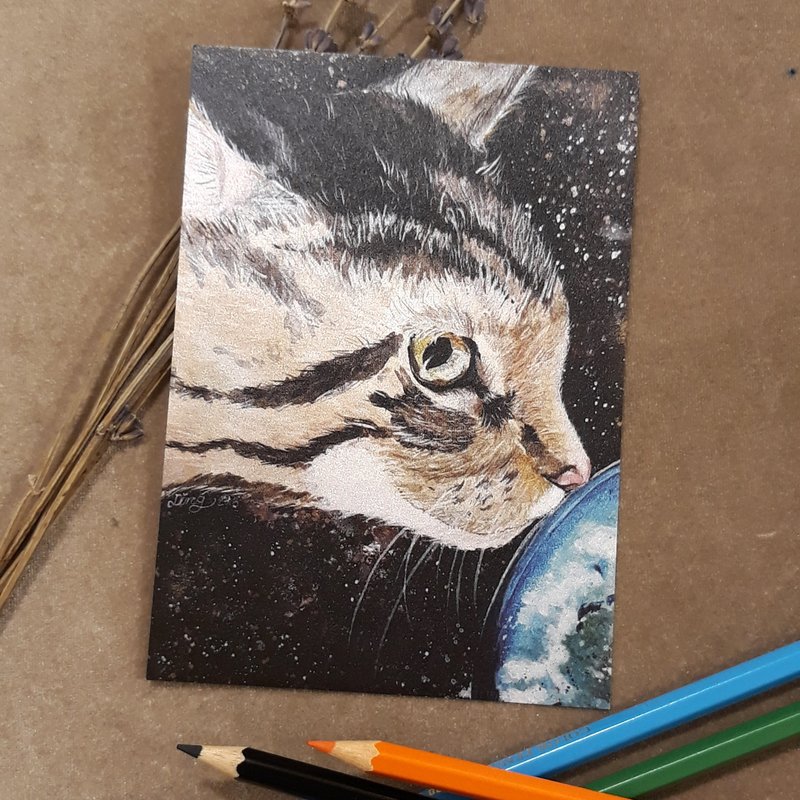 宇宙猫星人-和平地球 - 卡片/明信片 - 纸 咖啡色