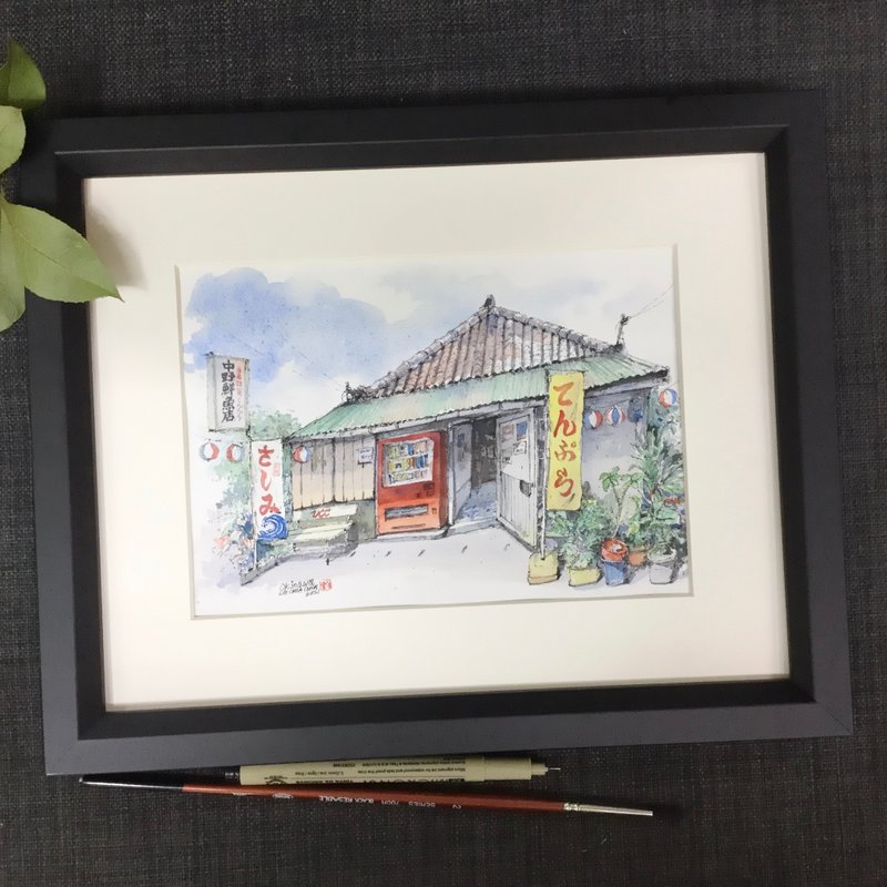 冲绳-中野鲜鱼店/手绘原创水彩画/含框 - 海报/装饰画/版画 - 纸 咖啡色
