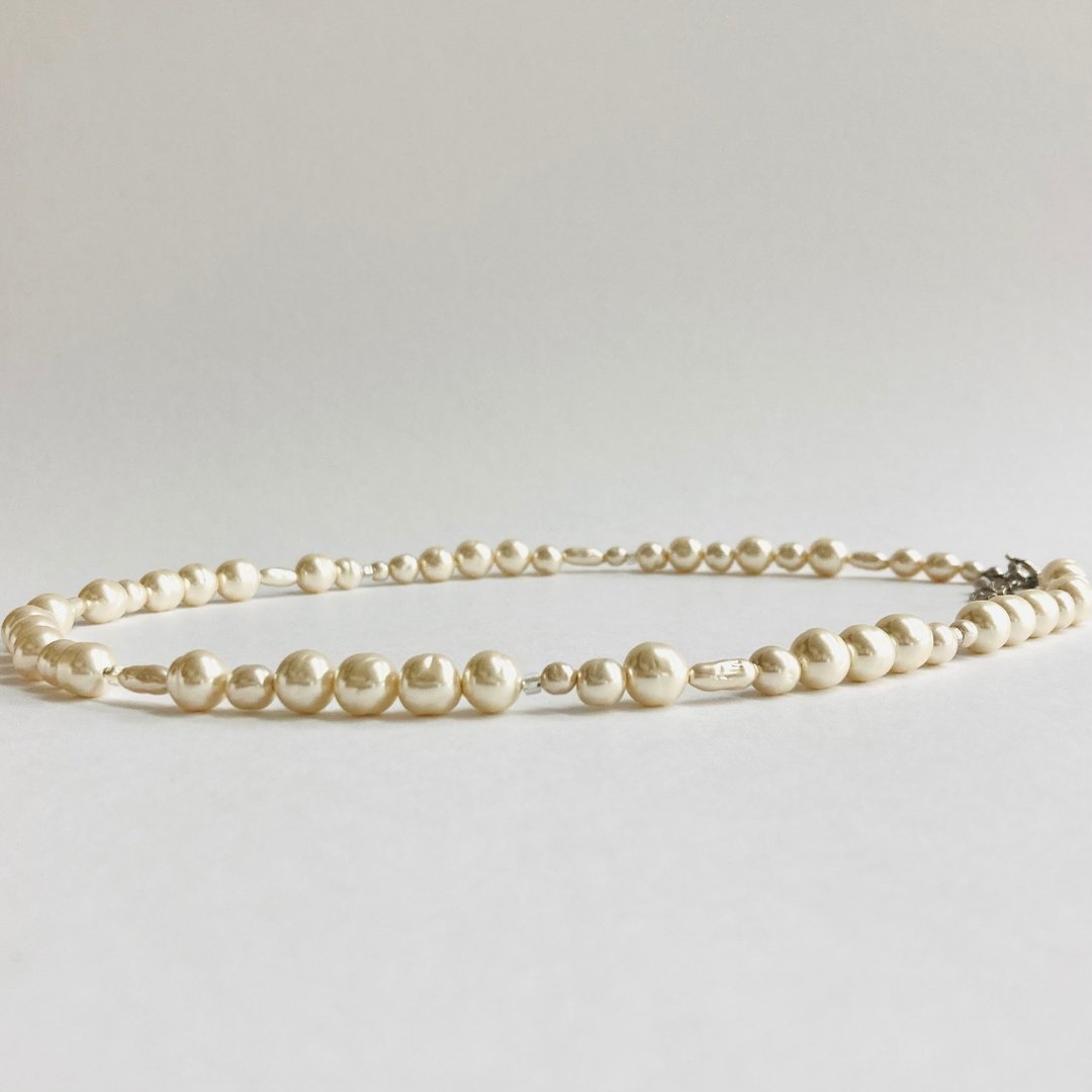 玻璃巴洛克珍珠混搭项链/约46cm+5cm/白米色/R/made in japan - 项链 - 玻璃 白色