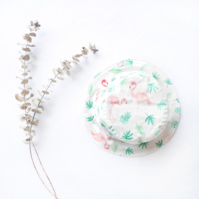 夏日双面渔夫帽系列 | 夏日红鹤 - 帽子 - 棉．麻 白色