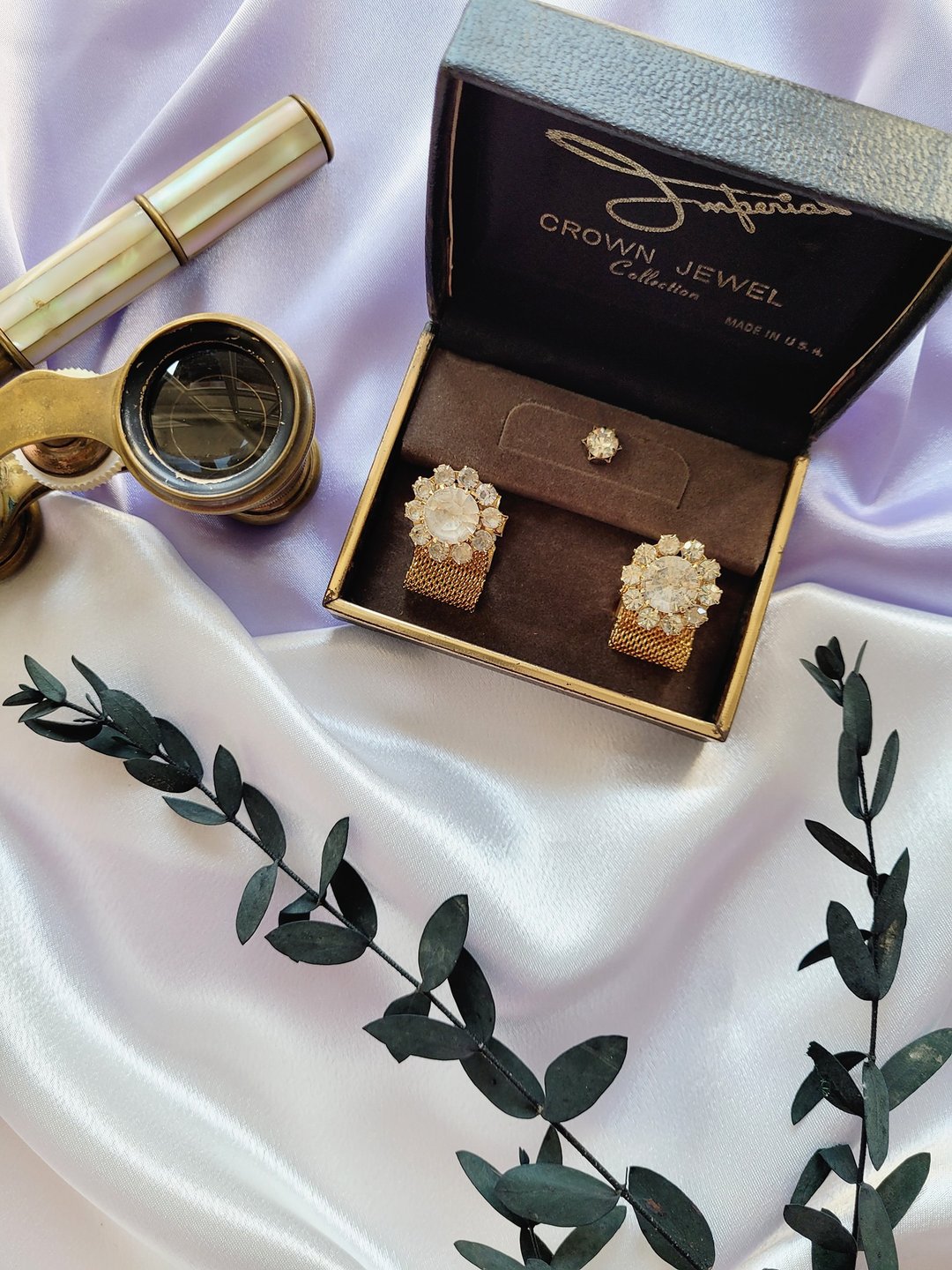 美国西洋古董饰品 / 金色莱茵环绕式袖扣/领带扣/套组Cufflinks - 袖扣 - 其他金属 