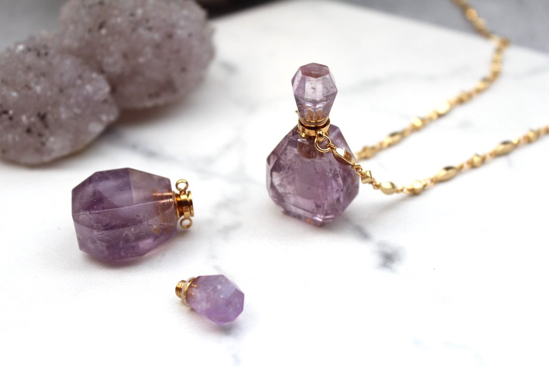 智慧-天然紫水晶Amethyst 香水/精油瓶项链 - 项链 - 水晶 紫色