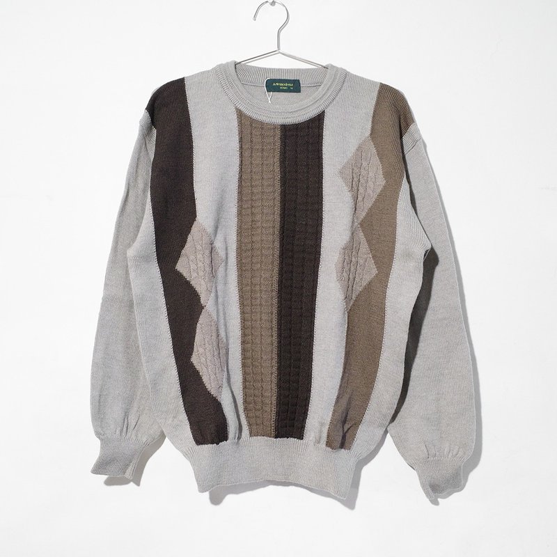 复古毛衣 古着毛衣 古着 毛衣 100% 纯羊毛 经典菱格 R00369 - 男装针织衫/毛衣 - 羊毛 灰色