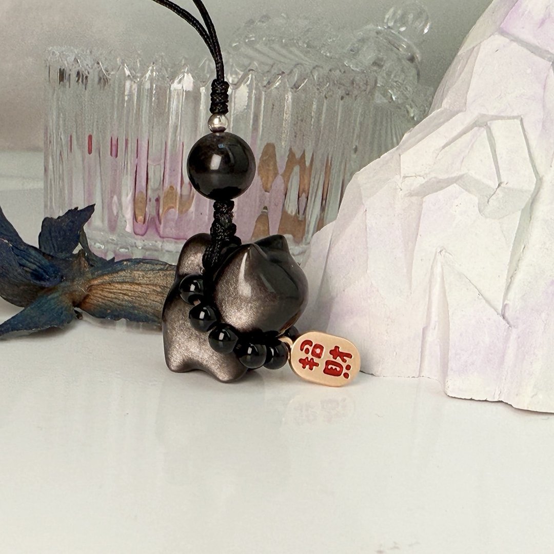避邪/平安/招财 - 银曜猫咪吊饰 - 吊饰 - 水晶 