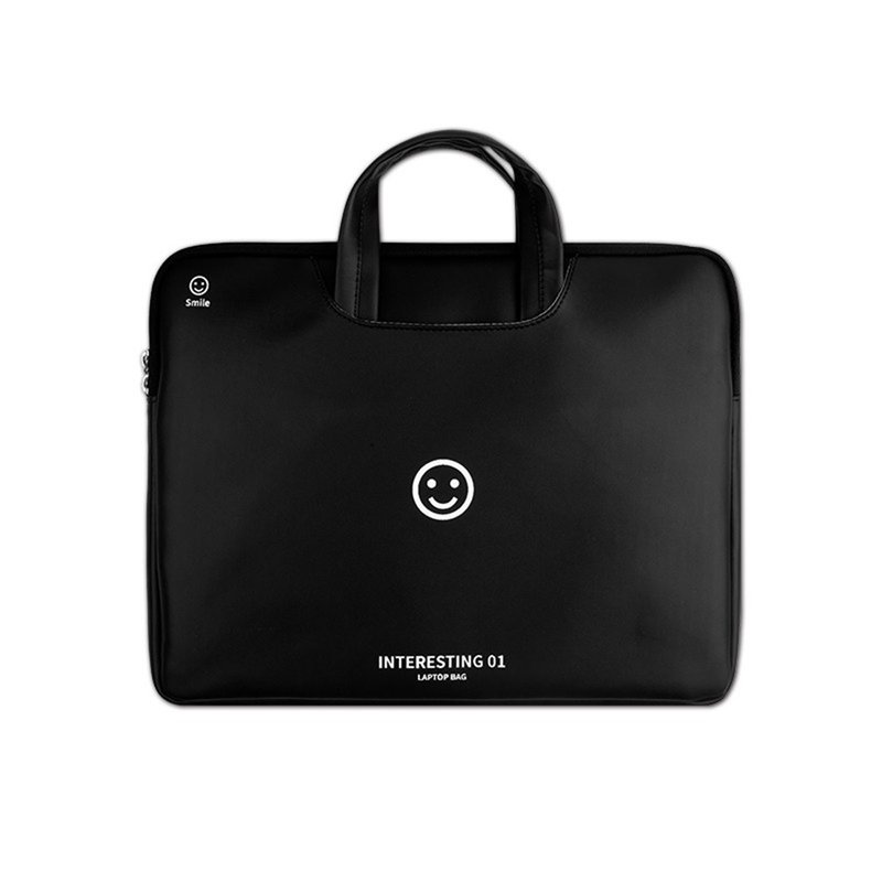smiley 黑色微笑 emoji 插畫 手提筆電包 電腦包 通勤包 電腦保護 - 电脑包 - 人造皮革 