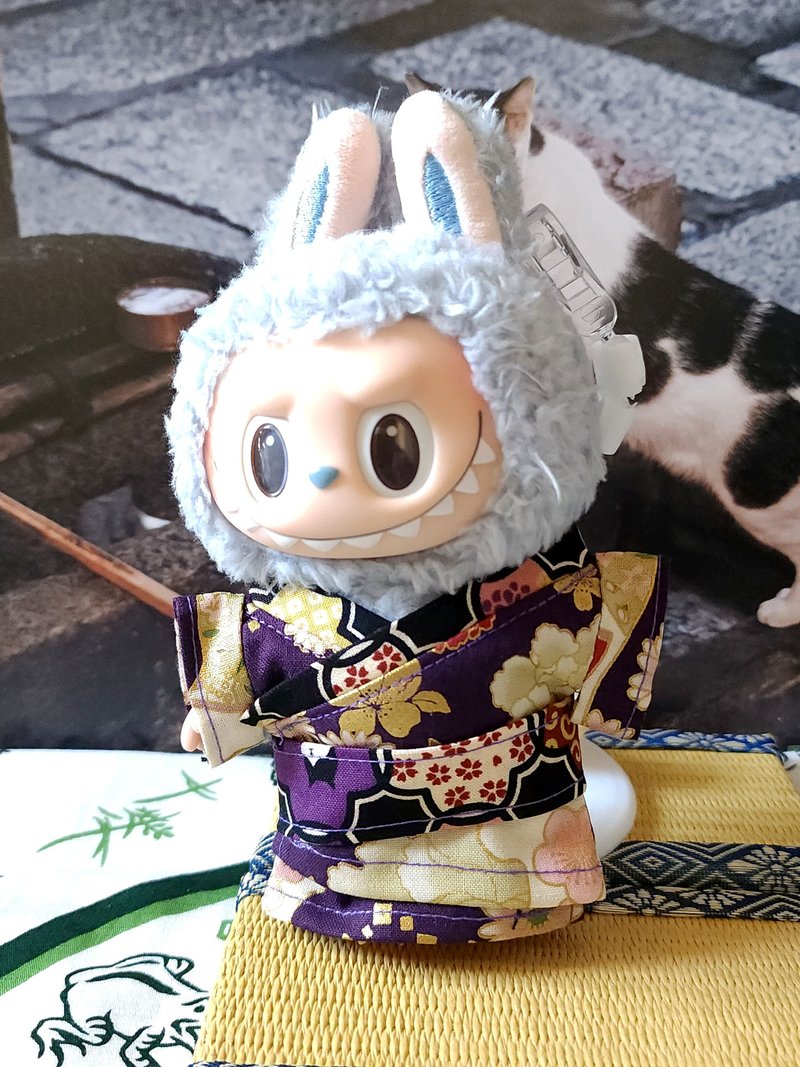 Labubu17cm 娃衣，15cm 棉花娃衣，手作玩偶衣服 - 紫色和风猫咪 - 玩偶/公仔 - 棉．麻 紫色
