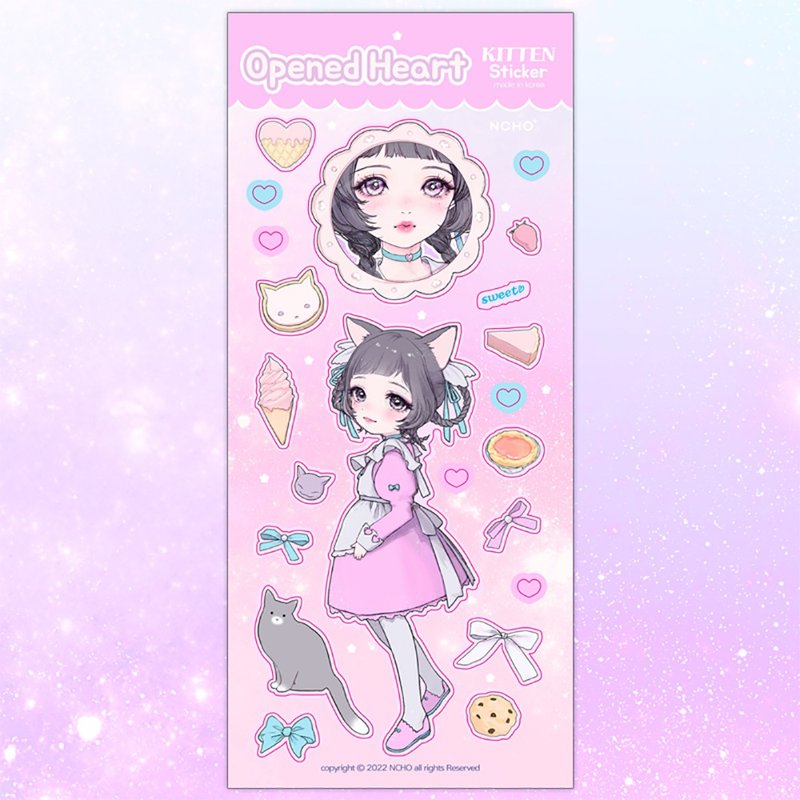 敞开心扉小猫贴纸 - 贴纸 - 纸 粉红色