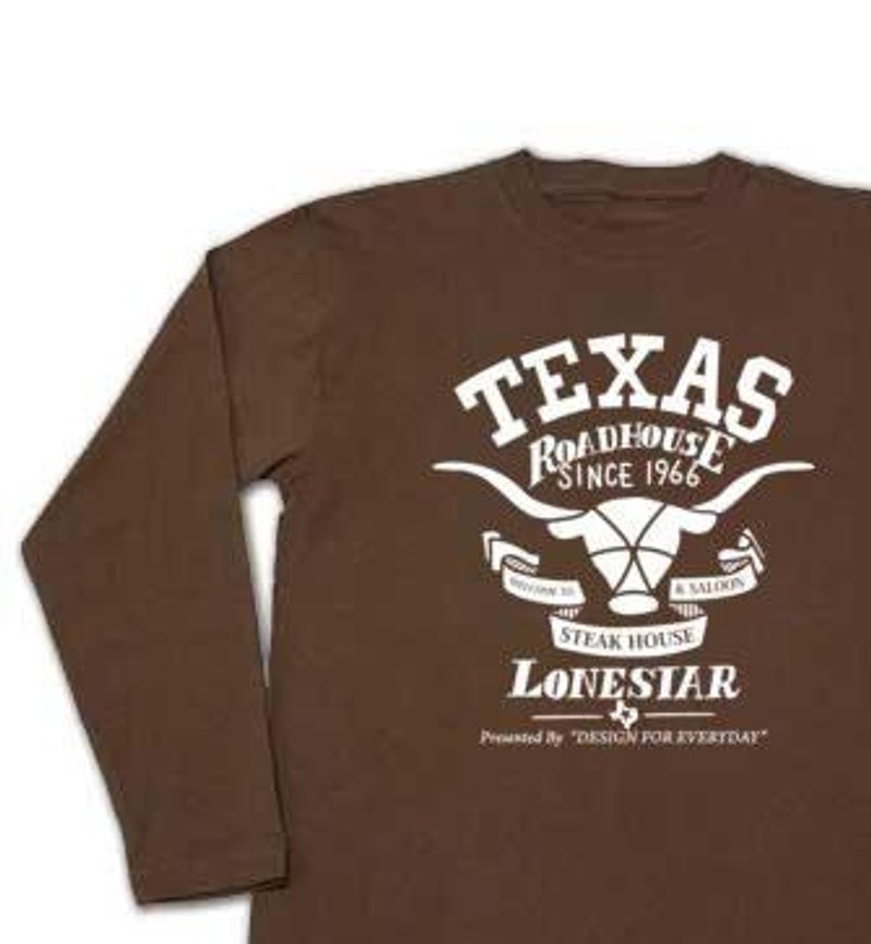 Texas Longhorn cattle Casual long-sleeved T-shirt [order product] - 女装上衣 - 棉．麻 咖啡色