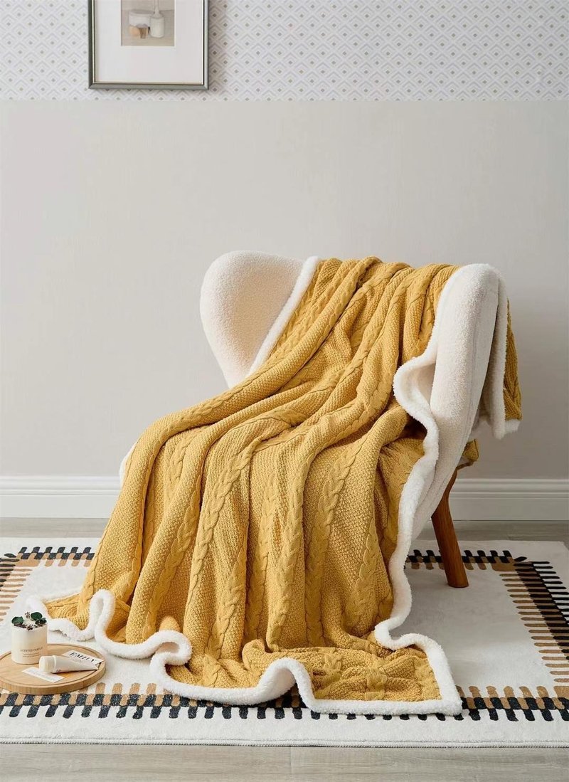 ROZZ暖暖羊羔绒盖毯-小鸭黄/送礼/入厝礼/交换礼物 - 被子/毛毯 - 棉．麻 黄色