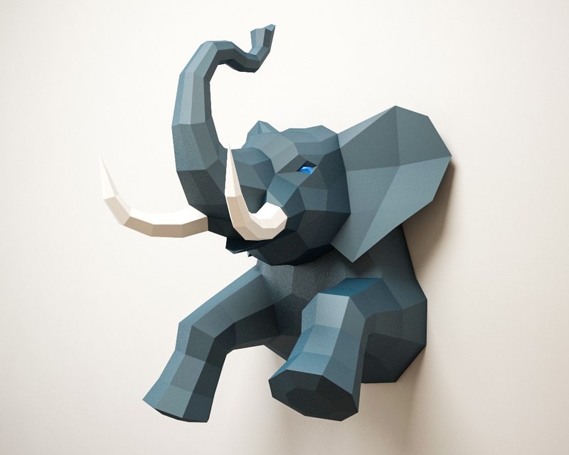 3D Papercraft Elephant, DIY paper craft model, Art Project, DIGITAL TEMPLATE - 手工艺教程/工具书 - 其他材质 