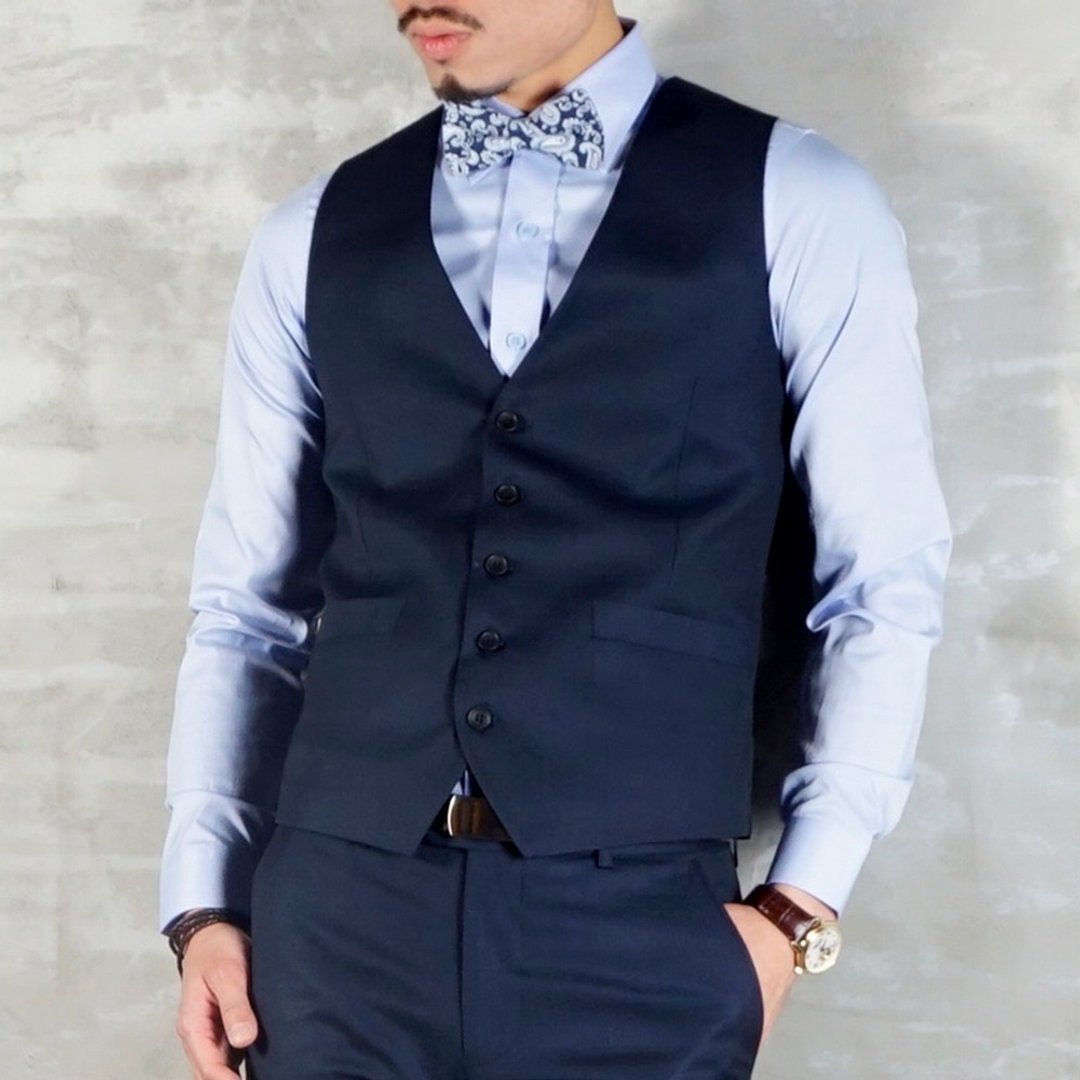 人字纹开襟背心-HB-3588 - 男装背心 - 其他人造纤维 蓝色