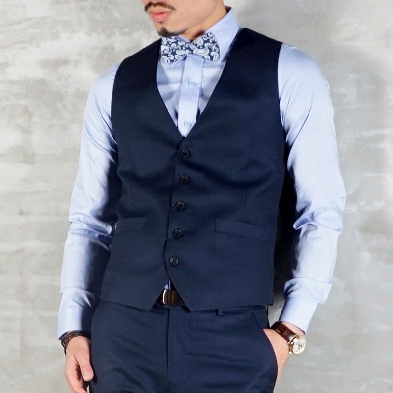 人字纹开襟背心-HB-3588 - 男装背心 - 其他人造纤维 蓝色