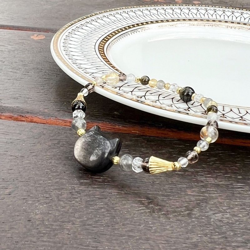 【忍者猫五郎兵卫】猫咪头水晶手链 - 手链/手环 - 水晶 