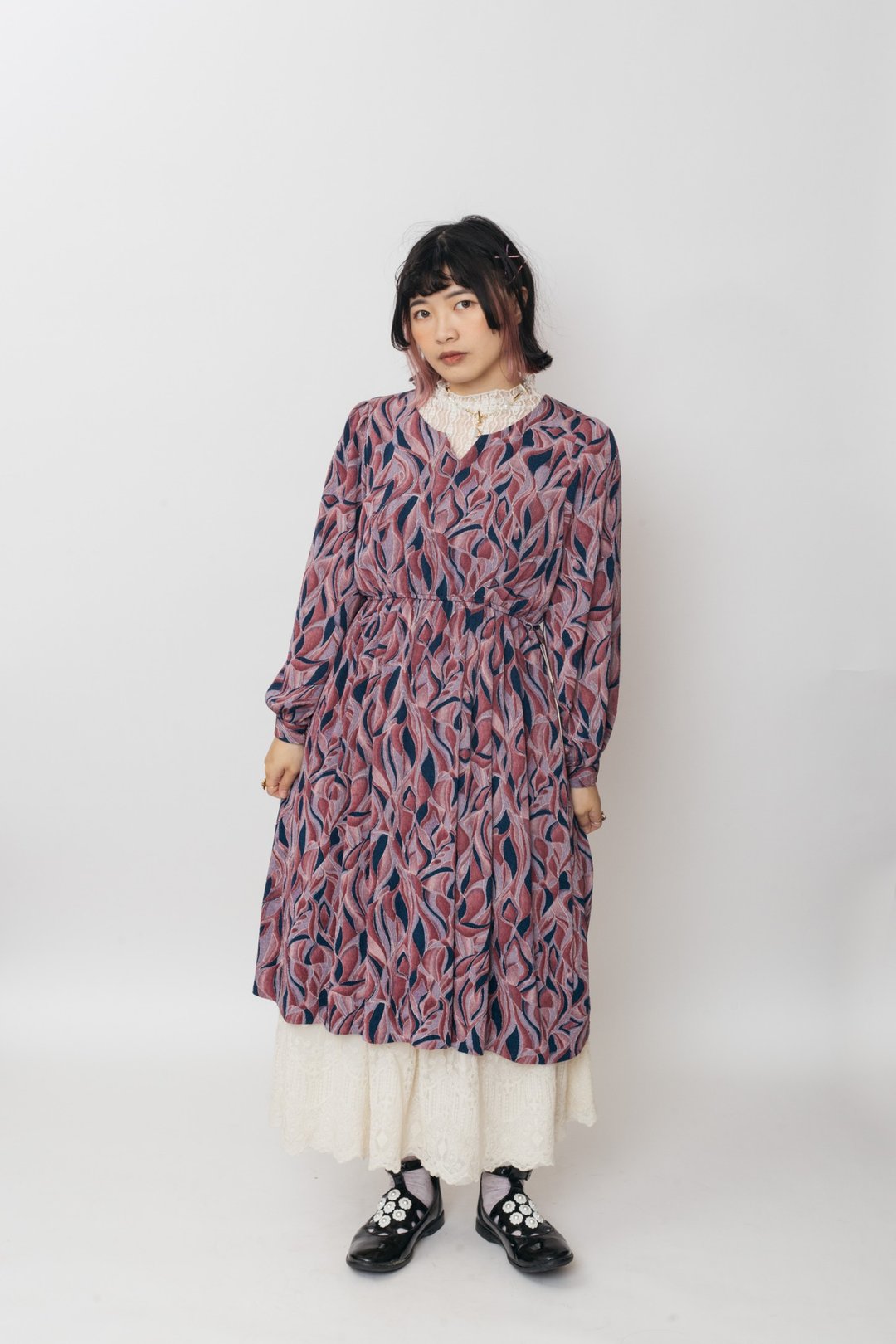 Vintage dress/ 日式长袖洋装【初恋贩卖所】B441 - 洋装/连衣裙 - 其他人造纤维 