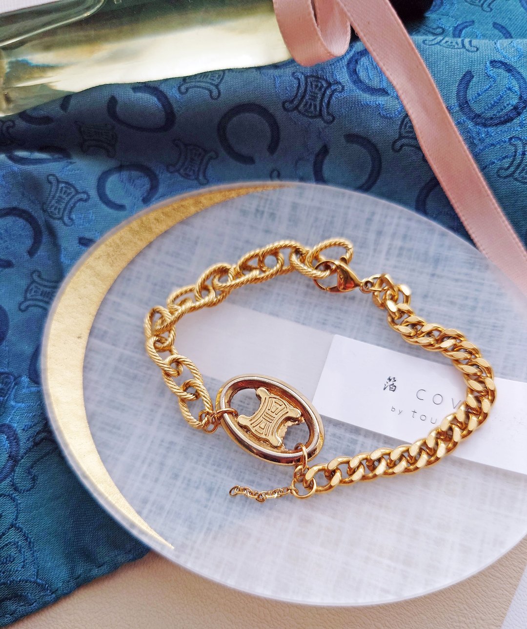 中古 真品CELINE 特别订制不对称 凯旋门链条包挂件 手链颈链挂饰 - 手链/手环 - 其他金属 金色