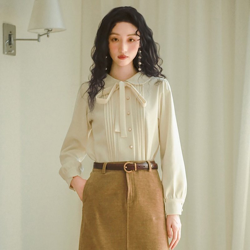 杏色可拆卸飘带衬衫MYD25105 - 女装衬衫 - 其他材质 黄色