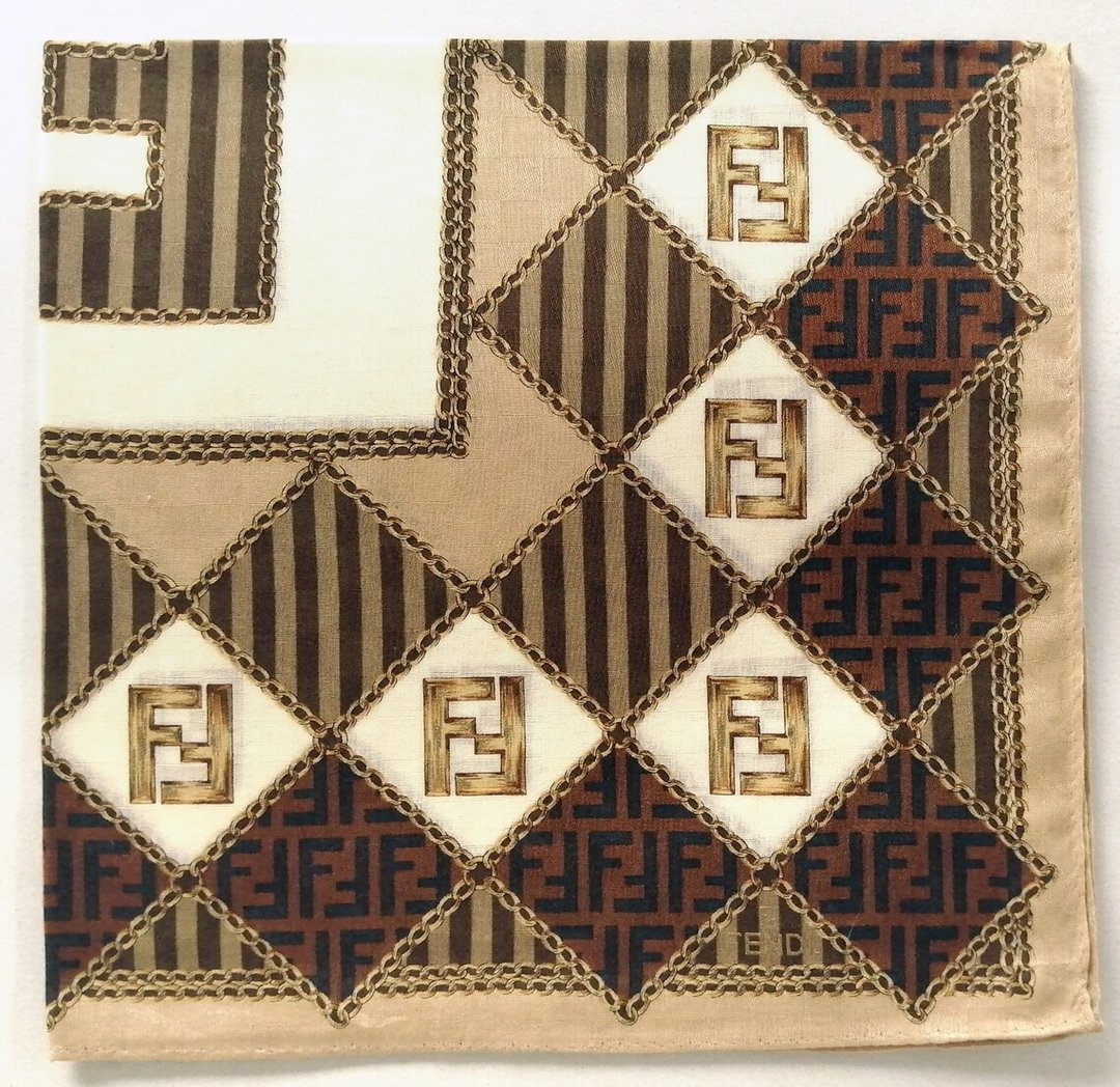 Fendi 复古手帕徽标品牌棕色 20 x 20 英寸 - 丝巾 - 棉 咖啡色