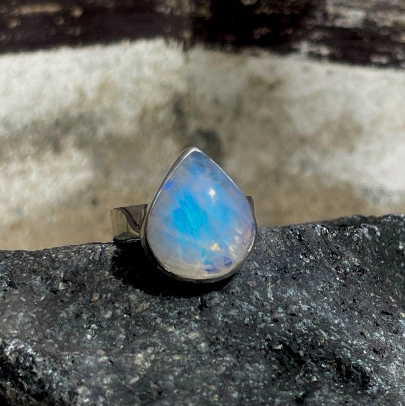 月光石 925 银戒指,纯银戒指,大月光石戒指,梨形 - 戒指 - 纯银 透明