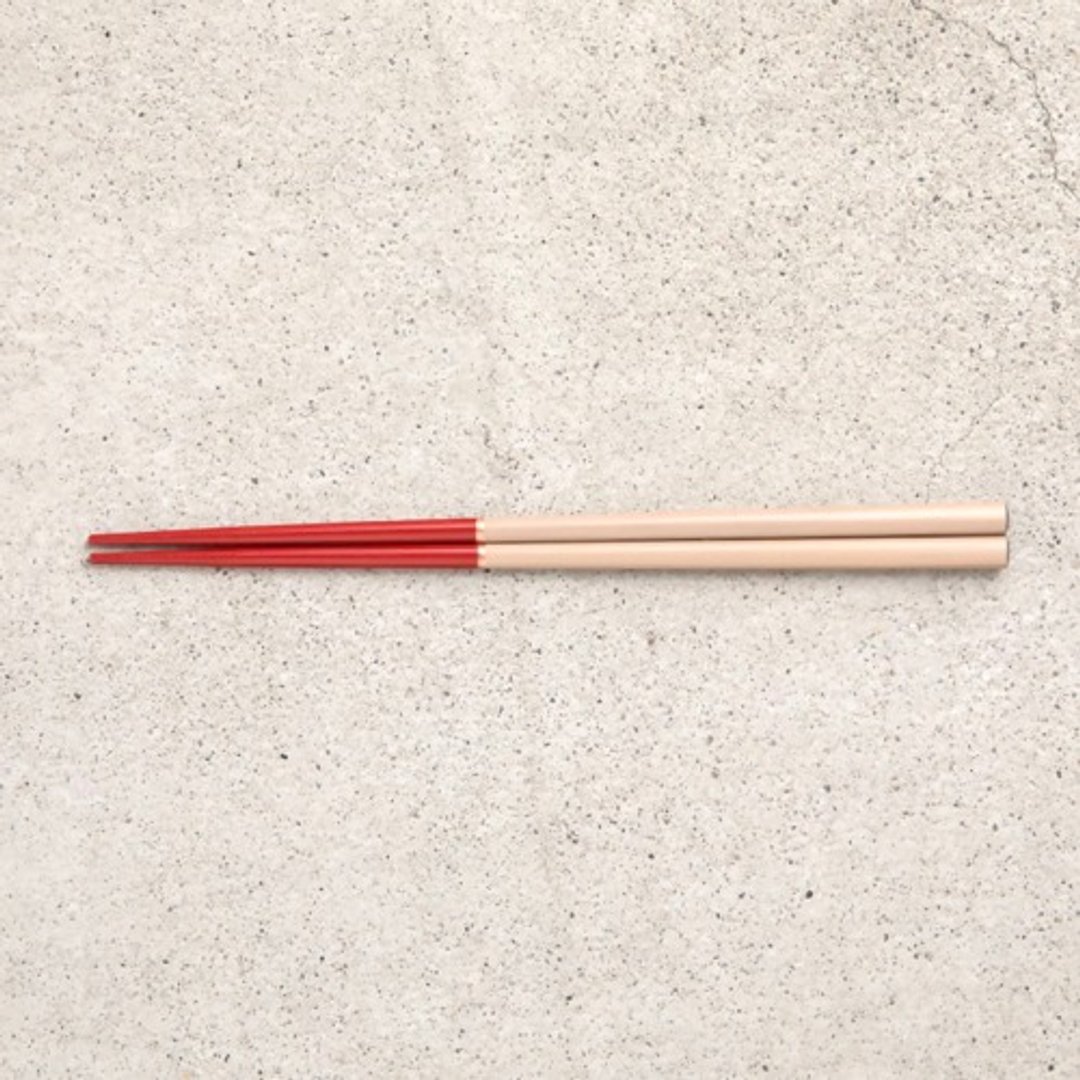 Urushi chopsticks Rin tip vermilion Akane / white - 筷子/筷架 - 木头 白色