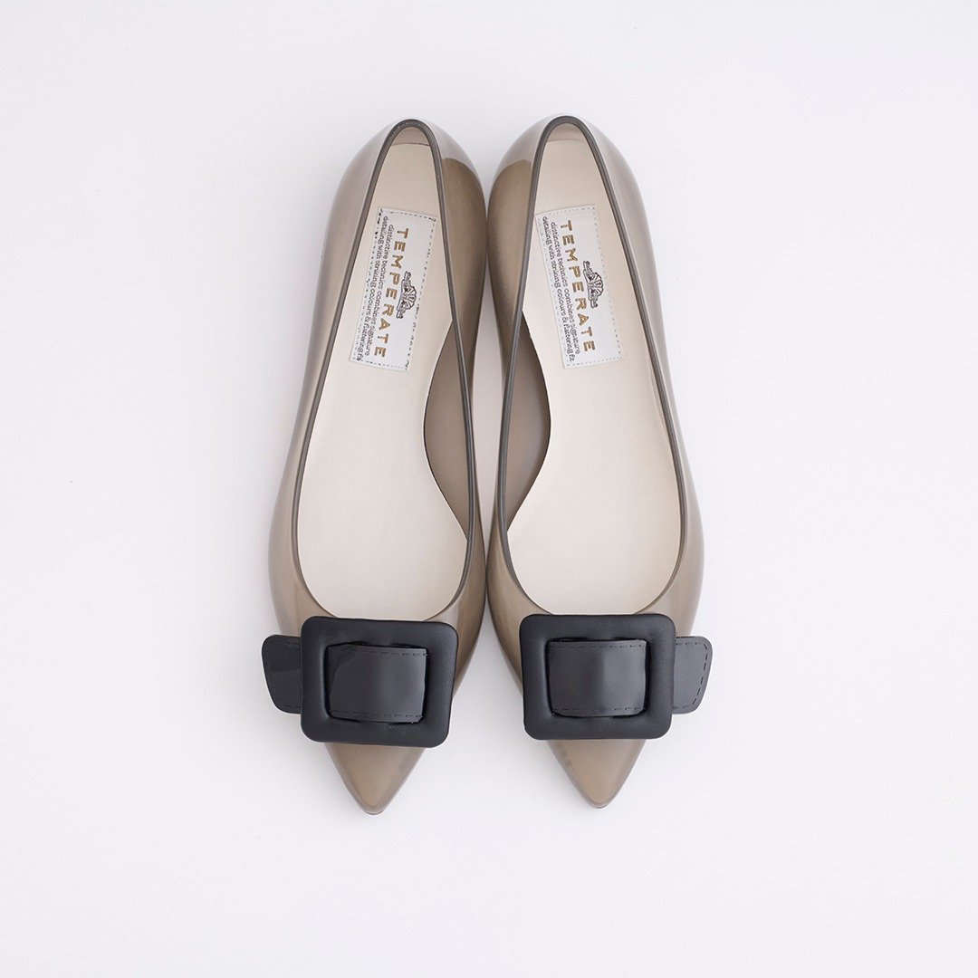 NINA (CLEAR BLACK) PVC POINTED TOE FLATS SHOES Pointed toe pumps - 雨鞋/雨靴 - 防水材质 透明