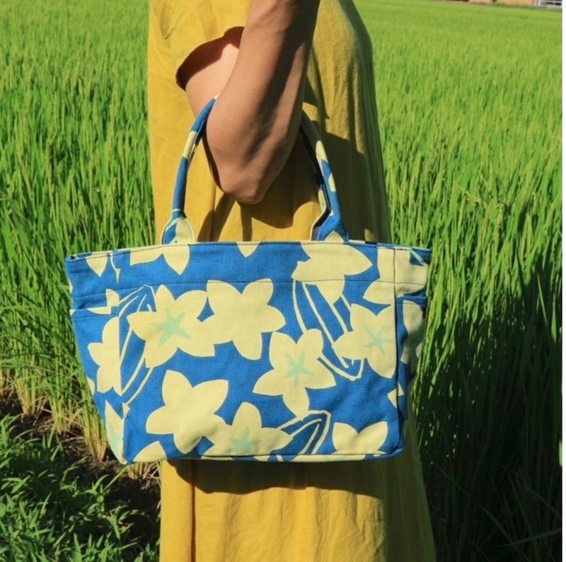 托特包 侧边口袋 S尺寸 杨桃 星星图案 - 手提包/手提袋 - 棉．麻 黄色