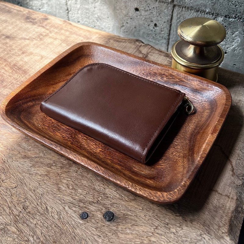 多夹层L形拉链短夹 咖啡 意大利植鞣革 - 皮夹/钱包 - 真皮 咖啡色