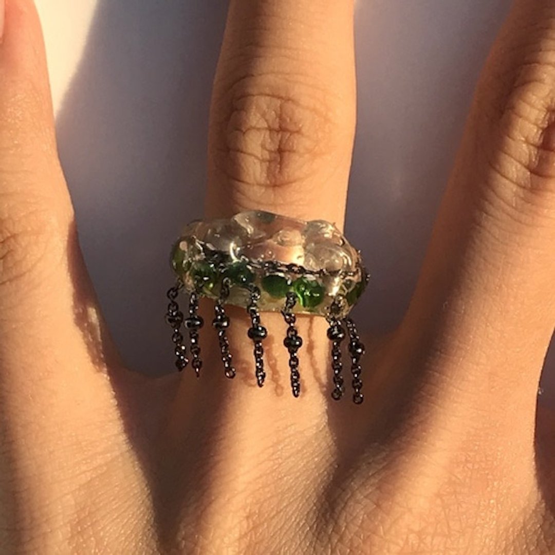 MOSS BUBBLE CHAIN RING - 戒指 - 其他材质 绿色