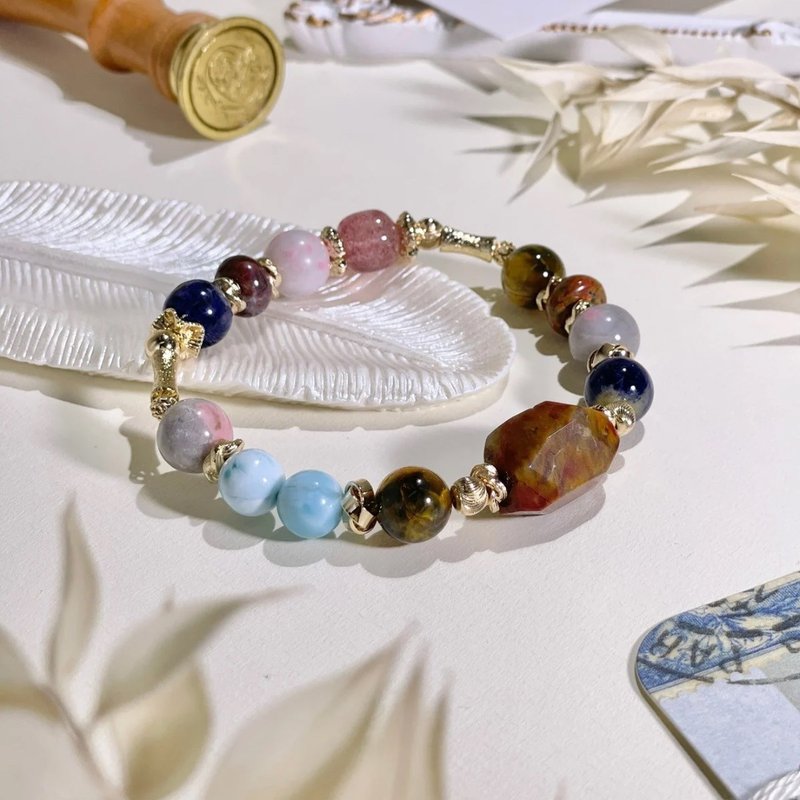 茯心|兔毛团团|蓝纹石|拉力马|彼得石|草莓晶|蔷薇石|A47-3 - 手链/手环 - 水晶 多色