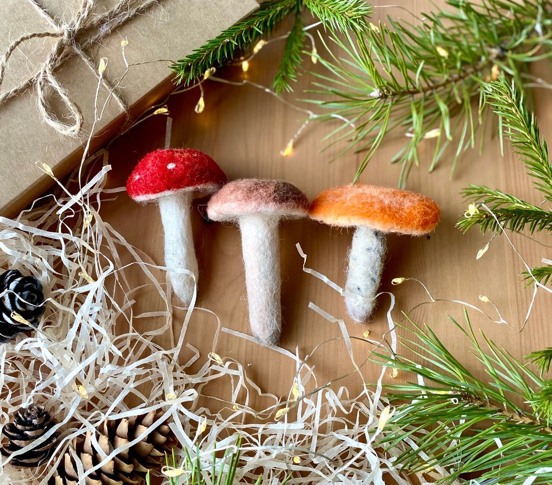 蘑菇毛绒-一套三针毡蘑菇-蘑菇装饰-蘑菇毛绒 - 玩偶/公仔 - 羊毛 咖啡色