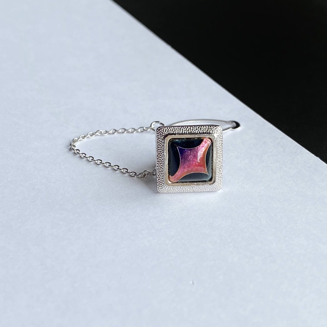 Star [Pink Pink] Cloisonne Tie Tack Lapel Pin Pure Silver Wired Cloisonne - 领带/领带夹 - 其他材质 粉红色