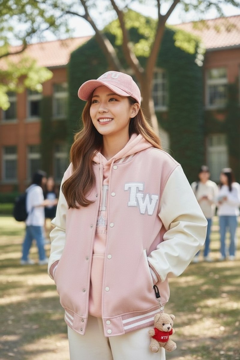 2025 A/W NTU Varsity Baseball Jacket 台大棒球外套 - 樱花粉 - 男装外套 - 棉．麻 