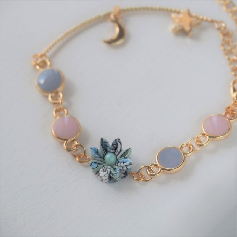 【披星戴月】清凉感定制手链 つまみ细工 - 手链/手环 - 棉．麻 粉红色