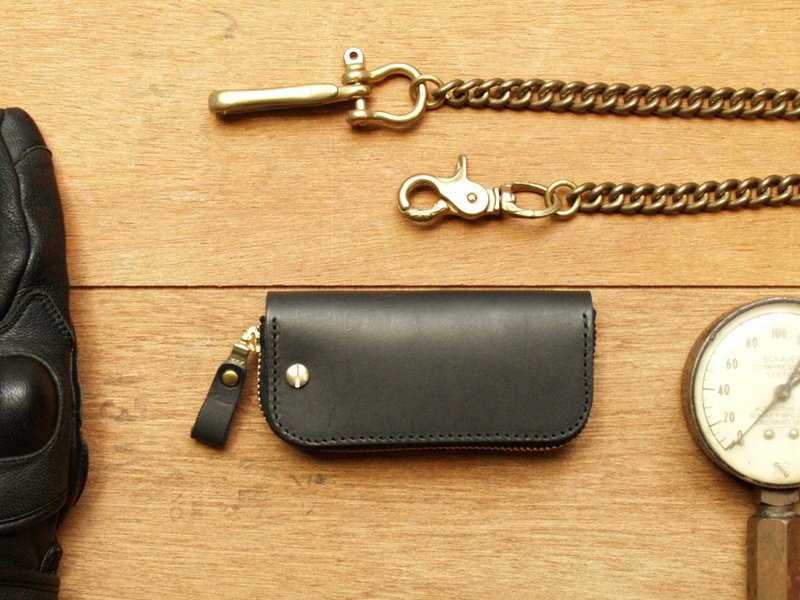 【定制刻字】真皮钥匙包/钥匙套 (附礼盒包装) - 钥匙链/钥匙包 - 真皮 黑色