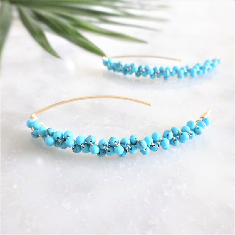 14kgf turquoise*bubble wrapped marquis pierce - 耳环/耳夹 - 其他金属 蓝色