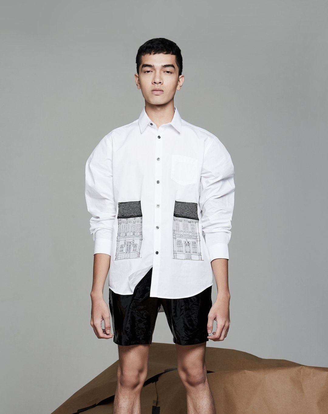 Exclusive Order - designer shirt, heritage building,black and white, heritage - 男装衬衫 - 棉 白色