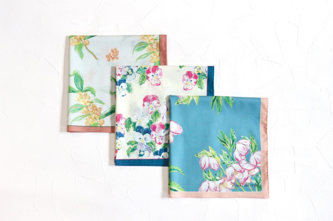 A set of 3 large-sized handkerchiefs that carry art with you - 手帕/方巾 - 棉 多色