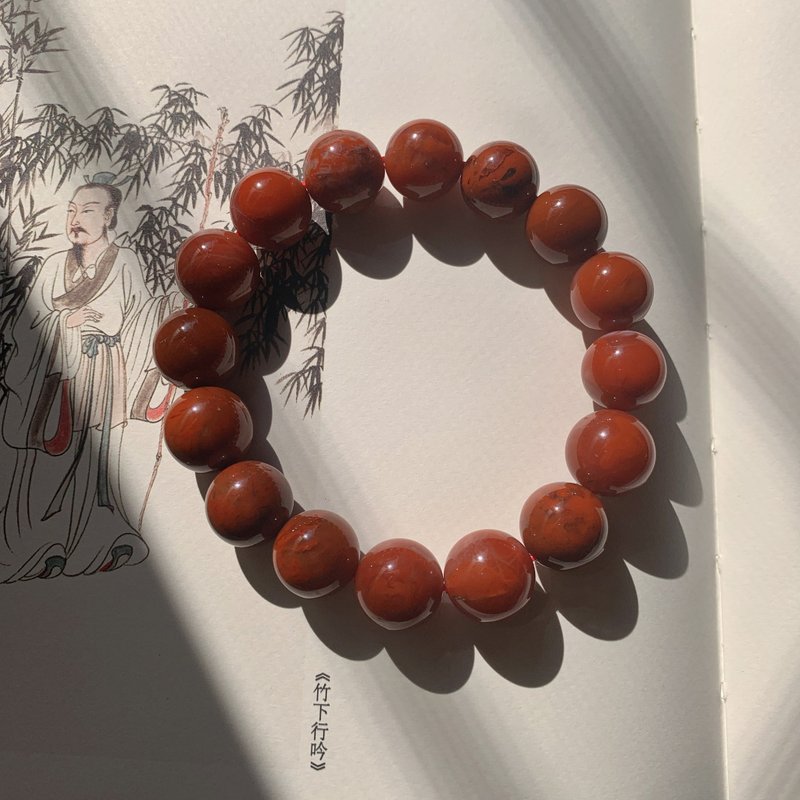 售完欣赏 远山红。天然南红玛瑙12mm手链 大颗祈福平安新年礼物 - 手链/手环 - 半宝石 红色