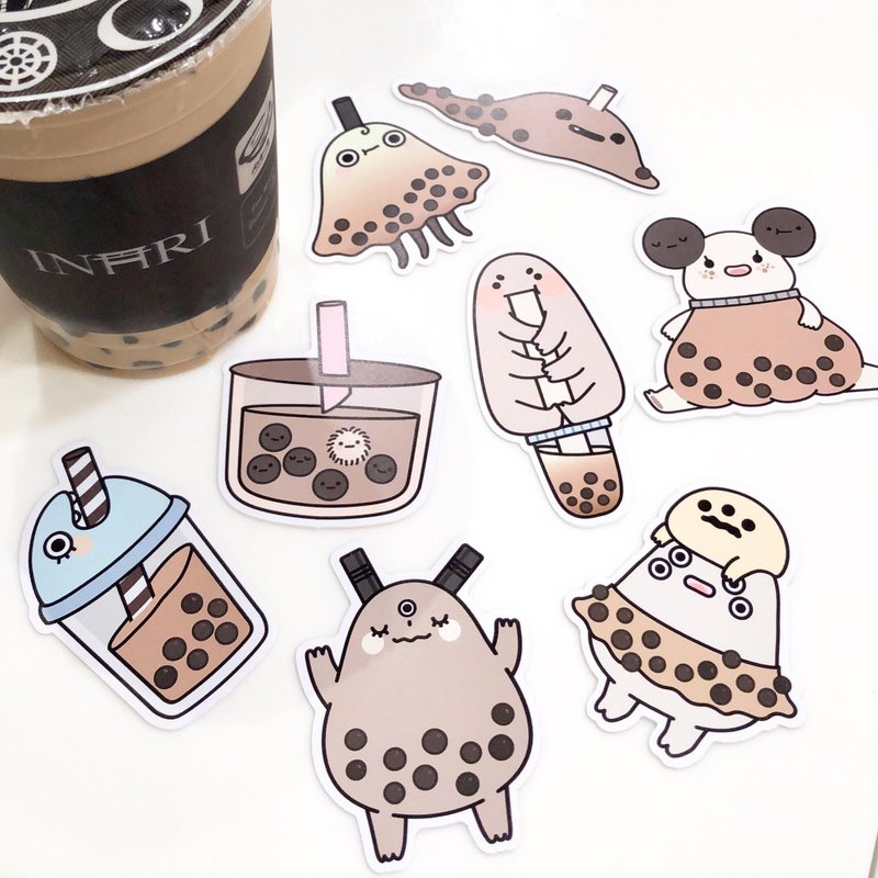 Bubble Tea Craze Sticker Pack | Set of 8 waterproof, milk-tea-inspired stickers - 贴纸 - 纸 多色